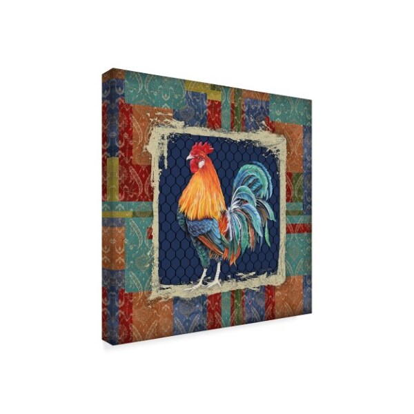 Jean Plout 'Damask Rooster Orange' Canvas Art,35x35